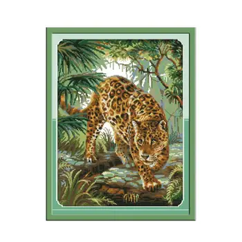 Džiunglių leopard kryželiu rinkinys, aida 14ct 11ct skaičius spausdinimo drobės kryžiaus siūlių rankdarbiams siuvinėjimo 