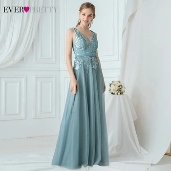Elegantiška Mėlynos Bridesmaid Dresses Kada Nors Gana Blizgučiais Appliques Dviguba V-Kaklo-Line Rankovių Sparkle Vestuves Chalatai 2020 M.