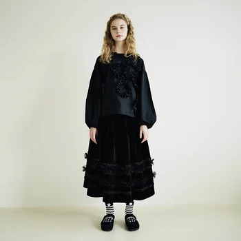Imakokoni Ei Er Nao originalus juodi marškinėliai moteriška rudens ir žiemos dizaino prasme nišą prarasti atsitiktinis megztinis viršų