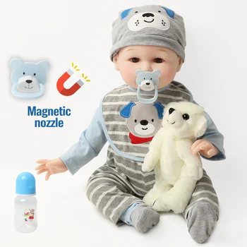 56CM Silikono Reborn Baby Lėlės, Žaislai, Vaikiška Kūdikių Lėlės, berniukams su Bear Žaislai vaikams dovanos Tikroviška Mados drabužiai, kūdikių lėlės