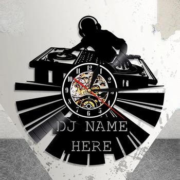 DJ Siluetas Shadow Art Dekoratyvinės Sienų Laikrodis Asmenybės Užsakymą DJ Pavadinimas Vinilo Įrašas Sieninis Laikrodis Modernus Dizainas ir Geriausia Dovana DJ