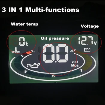 LCD 3 in 1 Gabaritas Metrų 12v/24v Automobilinio Tepalo Slėgio Daviklis + Voltmeter Įtampos Indikatorius + Vandens Temperatūros Daviklis Metrų Su Davikliais