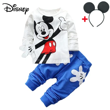 Disney Mickey Baby Girl Drabužių Pavasario Rudens Animacinių Filmų Polka Dot Ilgas Rankovėmis Suknelė Viršūnes Antblauzdžiai, Komplektai, Vaikams Bebes Bėgiojimas Kostiumas