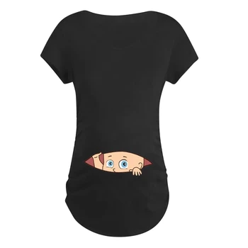 Plius Dydis M-3XL Naujas 2019 M. Vasarą Motinystės Nėštumo Marškinėliai Moterims Animacinių filmų Tee Kūdikių Spausdinti Spoksoti Nėščioms Drabužius, Juokingi marškinėliai