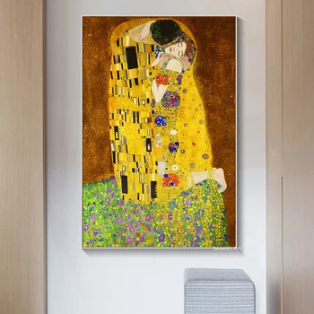 Gustavo Klimto Bučinys Meno Drobė Paveikslų ant Sienos Garsaus Meno Plakatų Ir grafikos Aukso Klasikinio Meno Nuotraukas, Namų Dekoro Cuadro