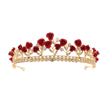 Vintage Žalia/Raudona Rožė Kristalų Bridal Crown Tiara Nuotakos Plaukų Papuošalai, Vestuvių Plaukų Aksesuarai Dovanos