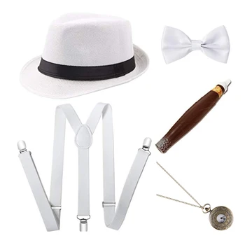 1920 Mens Great Gatsby Priedai Nustatyti Riaumojimas 20s 30s Retro Gangsteris Kostiumas, kaklaraištis, skrybėlę