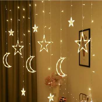 Kalėdų Pasakų Žibintai MUMS/ES Plug Moon Star LED String Šviesos Girlianda Lango Užuolaidėlė Patalpų Medžio Dekoro Helovinas Vestuvės Šviesos
