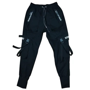 2019 m. Pavasarį Hip-Hop Poilsiu Vyrų Juodos Haremo Kelnės Multi-pocket Juostelės Vyras Sweatpants Streetwear Laisvalaikio Vyriškos Kelnės M-2XL Kelnių