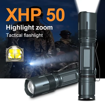 XHP50 LED Žibintuvėlis 18650 Daugiafunkcį Taktinis Šviesos USB Įkraunamas Žibintuvėlis Priartinimas Ryškus Darbo Žibintas High Power Led žibintuvėlis