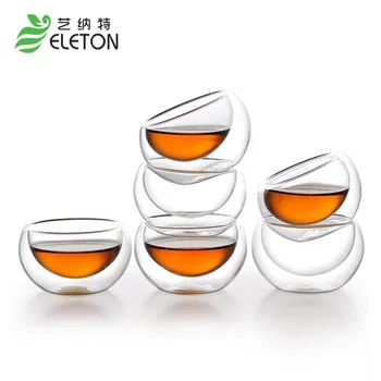 ELETON 6 vnt/set 50ml Dvigubo stiklo skaidrus mažas puodelis arbatos puodelio Kung Fu arbata, arbatos aksesuarai izoliacija Stiklo Drinkware