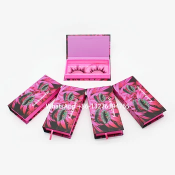 Rožinė Marihuanos Lapai Blakstienas Dėžės Su padėklu Užsakymą Lashbox Pakuotės Su Logotipu, Rankų darbo, Nekilnojamojo Audinės Blakstienos 5D Blakstienas