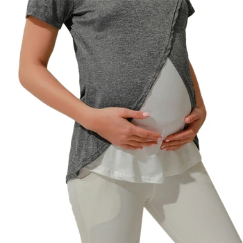 Motinystės Slaugos Marškinėliai Juostele Vasara O-Kaklo Marškinėliai Trumpomis Rankovėmis Pažeidimas Viršūnes Kokybės Atsitiktinis Maitinimo Krūtimi T-Shirt