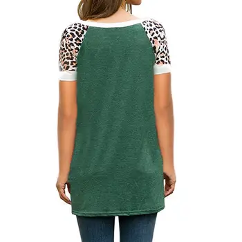 Moterys Vasarą, O-Kaklo trumpomis Rankovėmis T shirts Femme Prarasti Leopard sudurti įlinkti už rėmelio T Shirts pavasario Ponios Plus Size Ilgai stiliaus Viršūnes