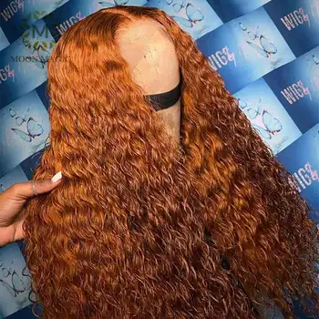 Oranžinė Žmogaus Plaukų Perukas Imbieras Spalvos Žmogaus Plaukų Perukai Garbanotas Giliai T Dalis, Nėriniai Priekiniai Žmogaus Plaukų Perukai Brazilijos Preplucked Nėriniai Perukas