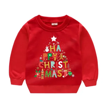 Vaikų medvilnės palaidinukė raudona Kalėdų megztiniai mergaitėms, berniukams viršūnės vaikai palaidinukė bamblys Kalėdų Senelio drabužius 1-7 Metų