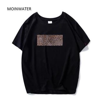 MOINWATER Naujas Moterų Mados Leopard Print T marškiniai Balta Juoda Medvilnės Streetwear marškinėliai Lady Atsitiktinis Tees&Viršūnes MT1964