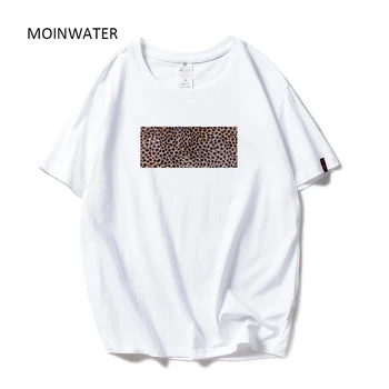 MOINWATER Naujas Moterų Mados Leopard Print T marškiniai Balta Juoda Medvilnės Streetwear marškinėliai Lady Atsitiktinis Tees&Viršūnes MT1964