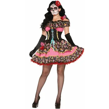 Moterų Halloween Baisu Kaukolė Kostiumas Meksikoje Mirusiųjų Dienos Skeletas Apranga Dvasios Fantasia Cosplay Išgalvotas Suknelė
