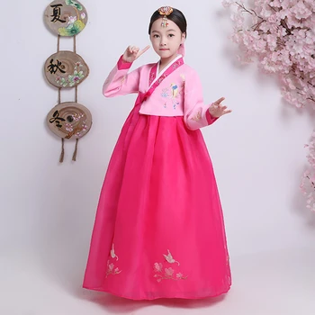 Vaiko korėjos Hanbok Siuvinėtu kostiumu Mergina Nacionalinės Šokio Spektaklis Suknelė Hanbok Derliaus Orientuotis Hanbok Cosplay Apranga