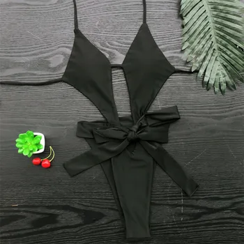 Seksualus bikini 2019 vientisos spalvos Diržas reguliuojamas Tuščiaviduriai Priekyje užsegamas Lankas bikini feminino maudymosi kostiumėliai moterims biquini monokini maudymosi kostiumėlį