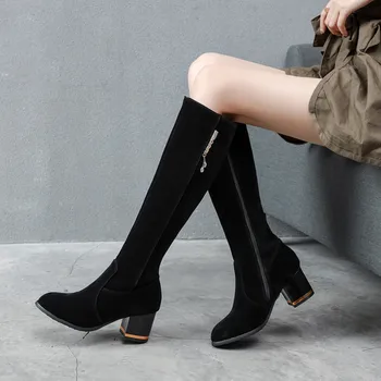 MORAZORA 2020 Didelis dydis 33-48 moterų batai, mada, suapvalinti tne aukštakulniai moteriški bateliai žiemos juoda spalva kelio ilgi batai