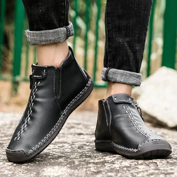 KEZZLY Vyrai yra didelė lauko batai su užtrauktukais Mados atsitiktinis vyriški batai su rankų darbo susiuvimo
