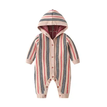 Rudenį mados Kūdikių drabužiai ilgomis rankovėmis su gobtuvu dryžuotas megztinis sutirštės minkštas šiltas megztinis naujagimis Berniukas, mergaitė romper