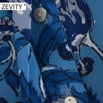 Zevity moterų derliaus gėlių spausdinti atsitiktinis mėlyna smock palaidinė lady stovėti apykakle ilgomis rankovėmis verslo marškiniai, elegantiškos chemise viršūnes LS7029