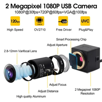 CS Vrifocus USB Saugumo kameros 2MP 1920*1080 2.8-12mm varifocal lens CMOS OV2710 Vaizdo Stebėjimo VAIZDO Kamera
