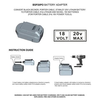 BPS20PO 20V Iki 18V Baterija Konvertuoti Adapteris, Black Decker/Stanley/Porter Kabelis Porter Kabelis 18-Voltų Elektros Įrankiai