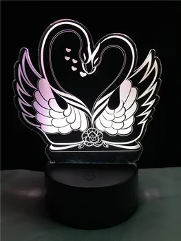 Mielas Swan 3D Lempos šviesos RGB LED USB Nuotaika Naktį Šviesos Daugiaspalvis Luminaria Pakeisti Stalo Lempa Mirksi Touch Iliuzija