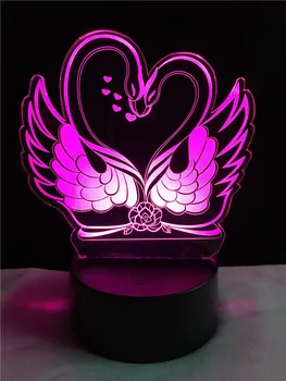 Mielas Swan 3D Lempos šviesos RGB LED USB Nuotaika Naktį Šviesos Daugiaspalvis Luminaria Pakeisti Stalo Lempa Mirksi Touch Iliuzija