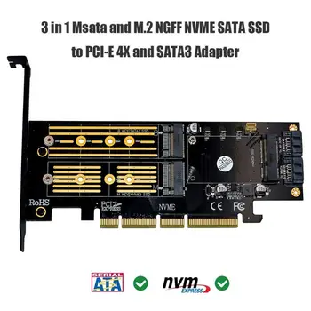 ALLOYSEED 3 in 1 Msata PCIE M. 2 NGFF NVME SATA SSD su PCI-E 4X SATA3 Apapter Kompiuterio Plėtra Korteles 2280 2260 2242 2230mm