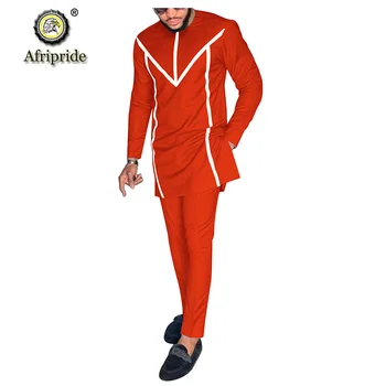 2019 Afrikos Vyrų Dashiki Komplektus ilgomis Rankovėmis Marškinėliai Kostiumas Ankara Pants Plus Size Nustatyti Drabužiui Palaidinė Kišenės AFRIPRIDE S1916032