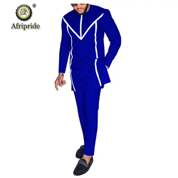 2019 Afrikos Vyrų Dashiki Komplektus ilgomis Rankovėmis Marškinėliai Kostiumas Ankara Pants Plus Size Nustatyti Drabužiui Palaidinė Kišenės AFRIPRIDE S1916032