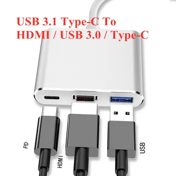 USB 3.1 Tipas-C-HDMI-USB 3.0 Multiport Adapteris Docking Station 