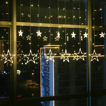 LED Eilutės Žibintai Pentagram Star Užuolaidų Šviesos Pasakų Vestuvių, Gimtadienio, kalėdų šviesos Interjerams Dekoruoti Šviesos 110V, 220V
