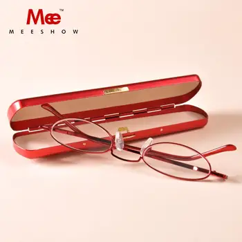 Meeshow slim Skaitymo akiniai Moteris katė akiniai su alumiun atveju metalo pocked presbyopia akiniai +2.25+1.75 +3.5 R1004