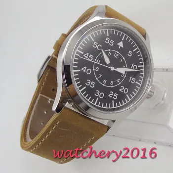 42mm sterilaus black dial šviesos safyro stiklas, Mechaninis automatinis mens watch