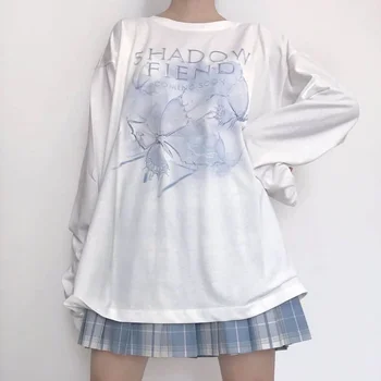 Ilgomis rankovėmis moteriška T-shirt rudenį naujas Japonų ins kolegija stiliaus mielas animacinių filmų spausdinimo prarasti studentų minkštas mergina drabužius t-shirts
