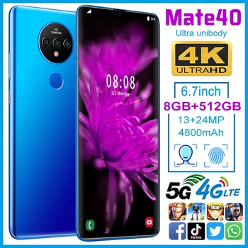 Pasaulio Mate40 išmaniųjų telefonų 6.7 colių MTK6799 Android10 Universalus 5G mobiliųjų telefonų HD 3 Kamera, Trys Kortelės Lizdas Dual SIM Mobilus Telefonas