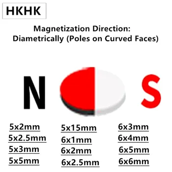 Salė magnetinio NdFeB Magnetas 5x2 5x2.5 5x3 5x5 5x15 6x1 6x2 6x2.5 6x3 6x4 6x5 6x6 mm Diametraliai Magnetized N45H