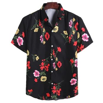 2020 Metų Vasaros Naujas Holiday Beach Marškinėliai Vyrams Trumpomis Rankovėmis Tigras Spausdinimo Vyrų Gėlių Marškiniai Havajų Stiliaus Slim Fit Camisa Masculina