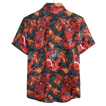 2020 Metų Vasaros Naujas Holiday Beach Marškinėliai Vyrams Trumpomis Rankovėmis Tigras Spausdinimo Vyrų Gėlių Marškiniai Havajų Stiliaus Slim Fit Camisa Masculina