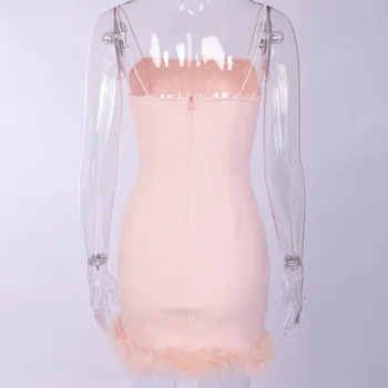 ArtSu 2020 m. Pavasarį Kratinys Plunksnų Rožinis Pieštukas Suknelė Elegantiškas Moteris Seksuali Bodycon Ponios Suknelės Juoda Šalis Sundress ASDR23044