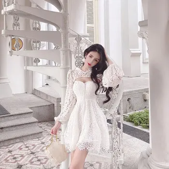 Viktorijos Renesanso Derliaus Gothic Lolita Suknelė Moterims, Seksualus, Baltos Spalvos Nėrinių Rūmuose Princesė Lolita Cosplay Mergaičių Pasakų Šalis Suknelės