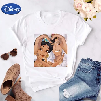 Disney Princesė Serijos Vyrų, Moterų, T-shirt Šiuolaikinių Animacinių filmų Trumpas Rankovės Princesė Jasmine Ir 