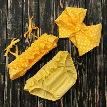 3PCS Vasarą Vaikams Baby Girl Polka Tankini Sijonas Bikini maudymosi kostiumėlį, Maudymosi Kostiumas, Paplūdimio Rankšluosčiai Biquini