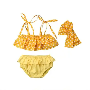 3PCS Vasarą Vaikams Baby Girl Polka Tankini Sijonas Bikini maudymosi kostiumėlį, Maudymosi Kostiumas, Paplūdimio Rankšluosčiai Biquini